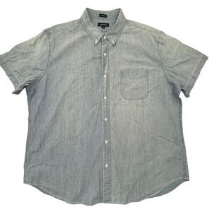 J. Crew Jean Shirt Mens 2XL Blue Denim Look Button Down Short Sleeve